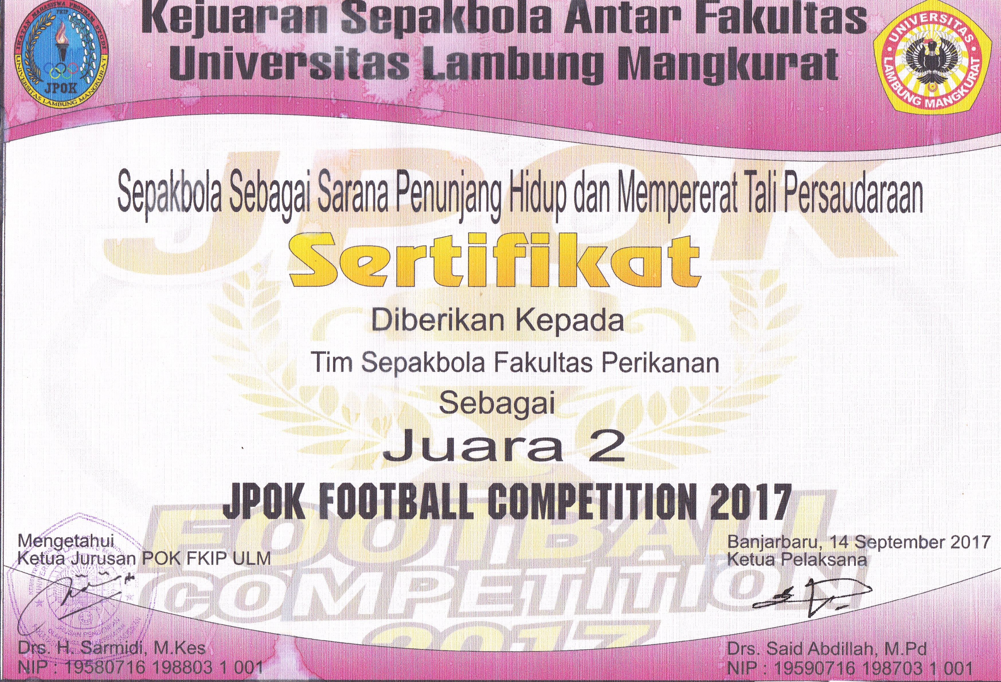 Juara 2 JPOK Football Competition 2017